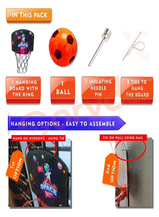 Sarvda Basket Ball For Kids Toys For Boys&Girls Theme Basketball Set With Hanging Board, Ball, Ring Net, Inflating Pin&2 Ties Indoor Outdoor, Birthday Gifts Toys For 2 3 4 5 6 7 8 + Year,Multicolor - Image 2